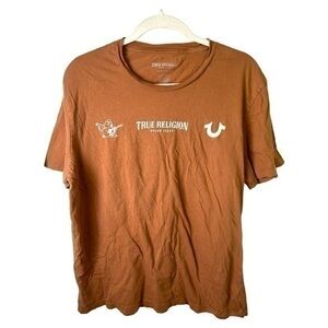 True Religion Shirt Mens Extra Large T Shirt Brown Logo Brown Y2K Short Sleeve